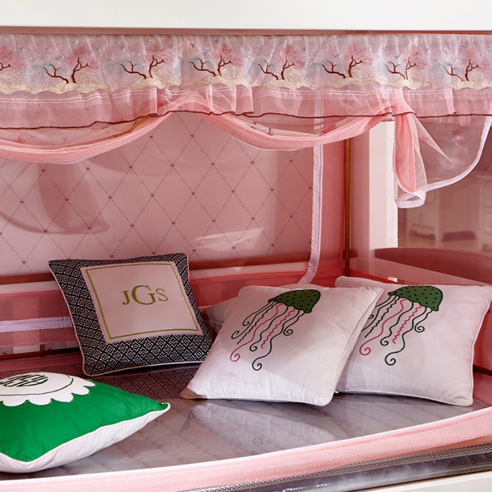 91家纺网 家纺一手货源 找家纺 迪凡保罗 5806数码印花子母床拉链蚊帐(不锈钢支架）月亮兔