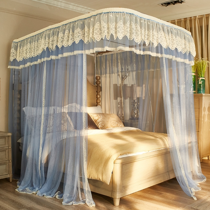 91家纺网 家纺一手货源 找家纺 迪凡保罗 A22-土豪金手动导轨蚊帐 蓝色