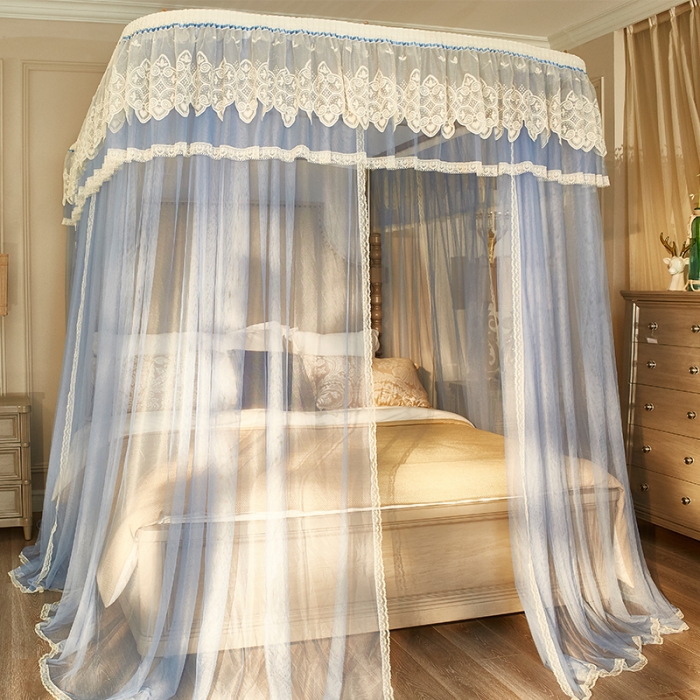 91家纺网 家纺一手货源 找家纺 迪凡保罗 A22-土豪金手动导轨蚊帐 蓝色