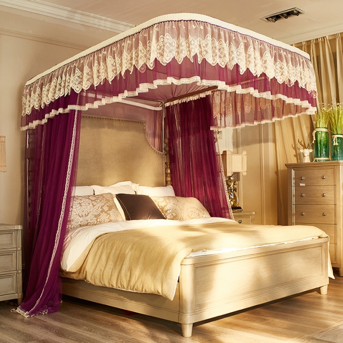 91家纺网 家纺一手货源 找家纺 迪凡保罗 A22-土豪金手动导轨蚊帐 深紫色