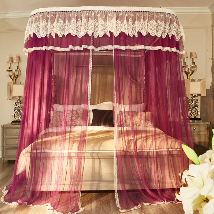 91家纺网 家纺一手货源 找家纺 迪凡保罗 A22-土豪金手动导轨蚊帐 深紫色