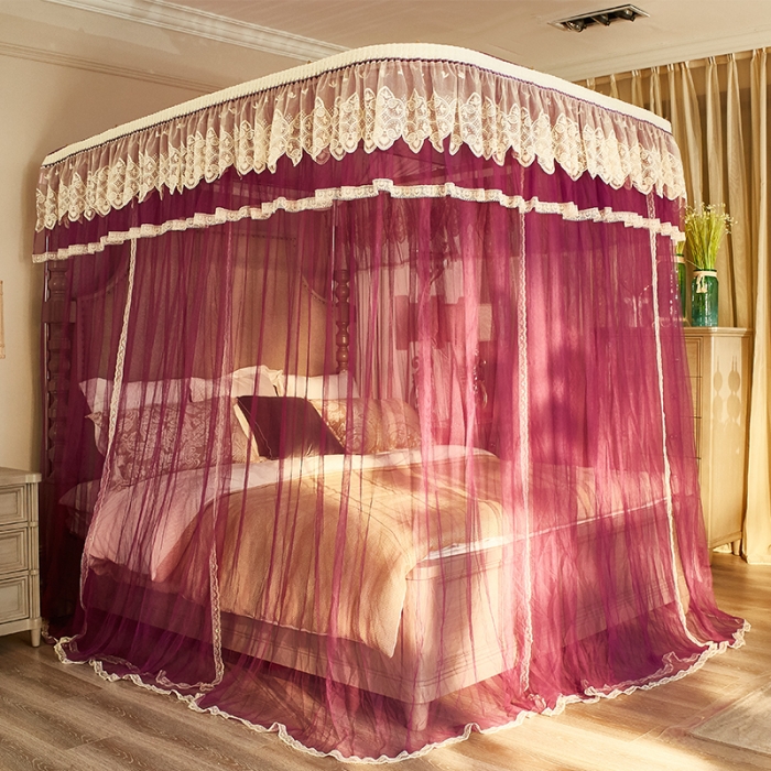 91家纺网 家纺一手货源 找家纺 迪凡保罗 A22-土豪金手动导轨蚊帐 深紫色