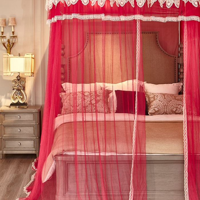 91家纺网 家纺一手货源 找家纺 迪凡保罗 A22-土豪金手动导轨蚊帐 玫红色