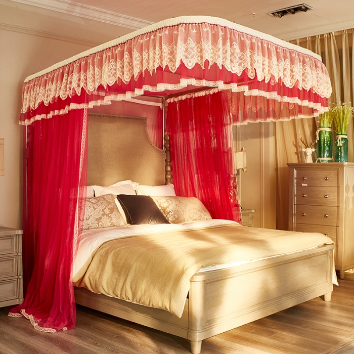 91家纺网 家纺一手货源 找家纺 迪凡保罗 A22-土豪金手动导轨蚊帐 玫红色