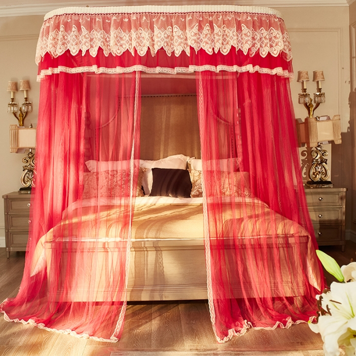 91家纺网 家纺一手货源 找家纺 迪凡保罗 A22-土豪金手动导轨蚊帐 玫红色