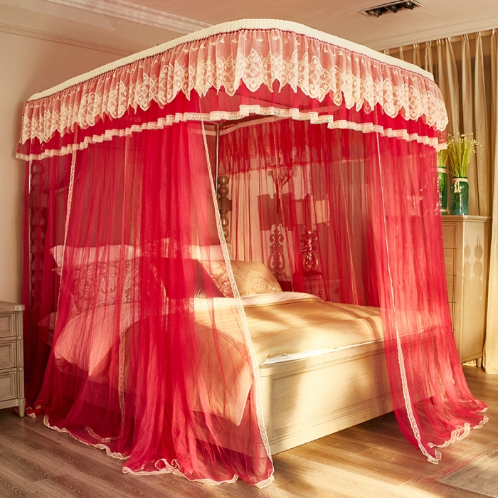 91家纺网 家纺一手货源 找家纺 迪凡保罗 A22-土豪金手动导轨蚊帐 玫红色