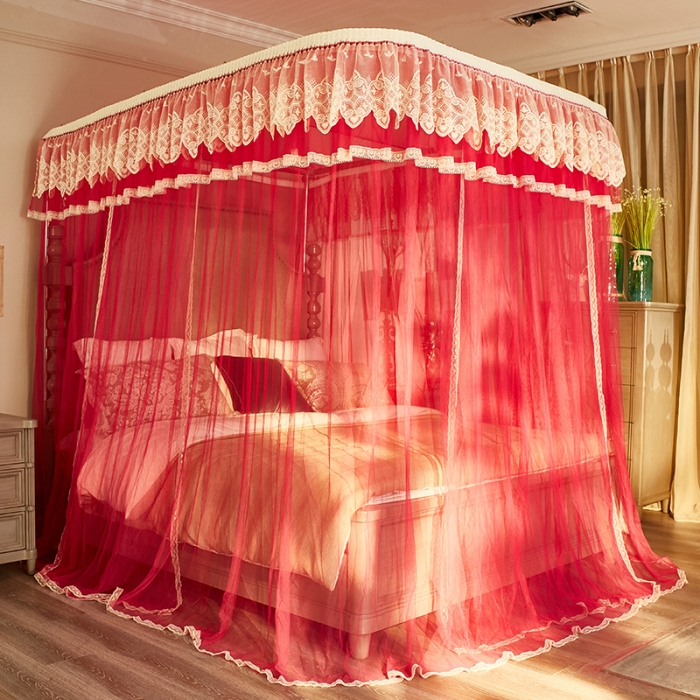 91家纺网 家纺一手货源 找家纺 迪凡保罗 A22-土豪金手动导轨蚊帐 玫红色
