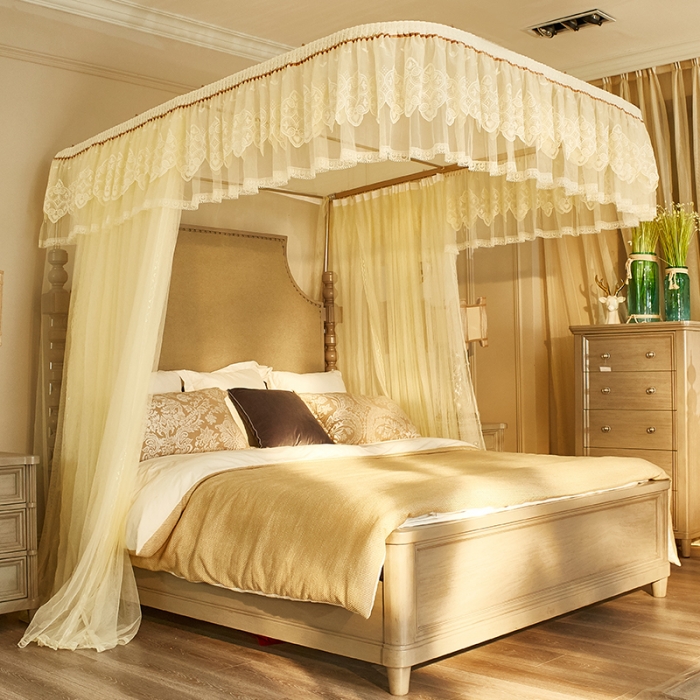 91家纺网 家纺一手货源 找家纺 迪凡保罗 A22-土豪金手动导轨蚊帐 米黄色