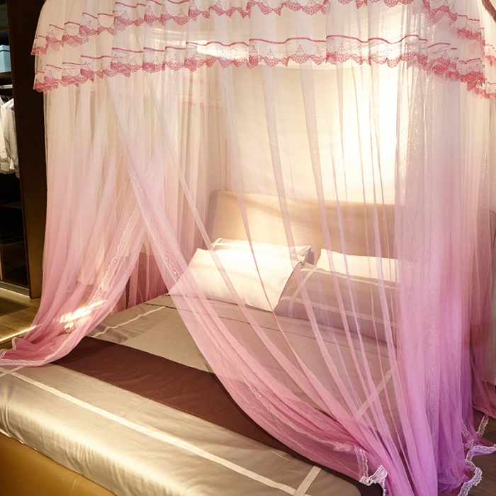 91家纺网 家纺一手货源 找家纺 迪凡保罗 A05 弧形伸缩钓鱼式蚊帐 渐变粉色-25管支架