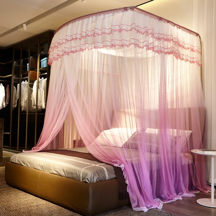 91家纺网 家纺一手货源 找家纺 迪凡保罗 A05 弧形伸缩钓鱼式蚊帐 渐变粉色-25管支架