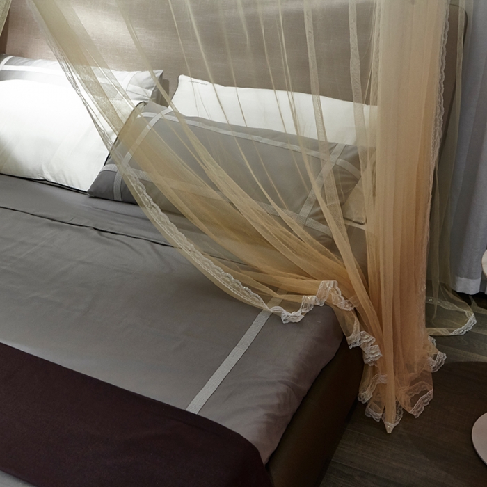 91家纺网 家纺一手货源 找家纺 迪凡保罗 A05 弧形伸缩钓鱼式蚊帐 渐变黄色-25管支架