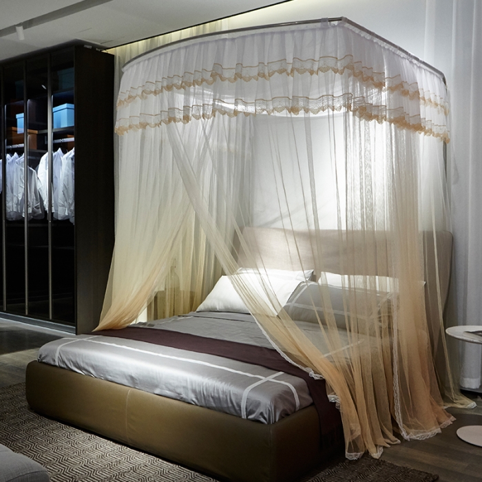 91家纺网 家纺一手货源 找家纺 迪凡保罗 A05 弧形伸缩钓鱼式蚊帐 渐变黄色-25管支架