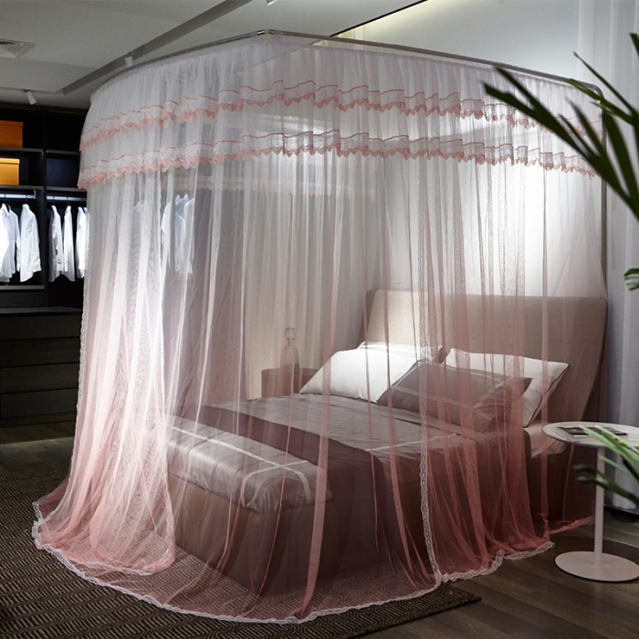 91家纺网 家纺一手货源 找家纺 迪凡保罗 A05 弧形伸缩钓鱼式蚊帐 渐变橘色-25管支架