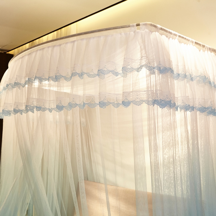 91家纺网 家纺一手货源 找家纺 迪凡保罗 A05 弧形伸缩钓鱼式蚊帐 渐变梦蓝-25管支架