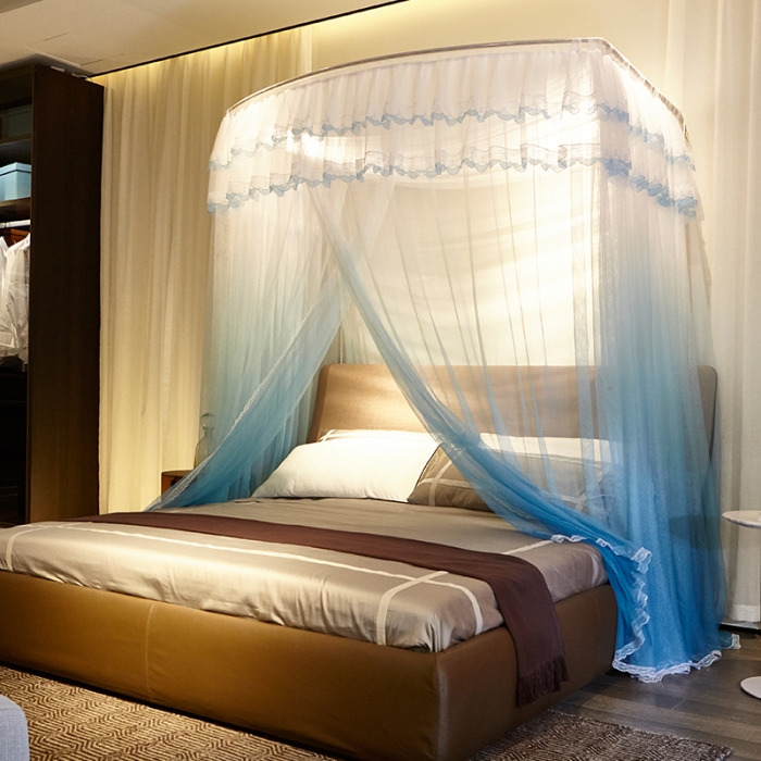 91家纺网 家纺一手货源 找家纺 迪凡保罗 A05 弧形伸缩钓鱼式蚊帐 渐变梦蓝-25管支架