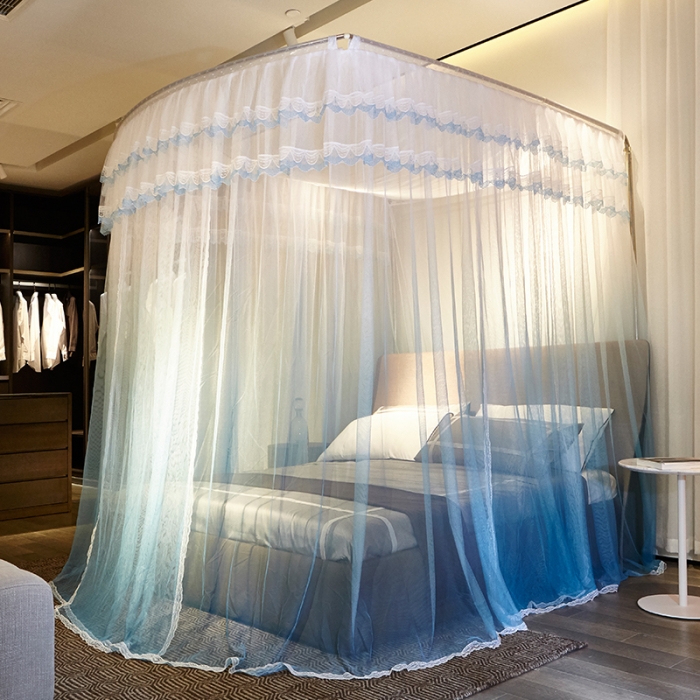 91家纺网 家纺一手货源 找家纺 迪凡保罗 A05 弧形伸缩钓鱼式蚊帐 渐变梦蓝-25管支架