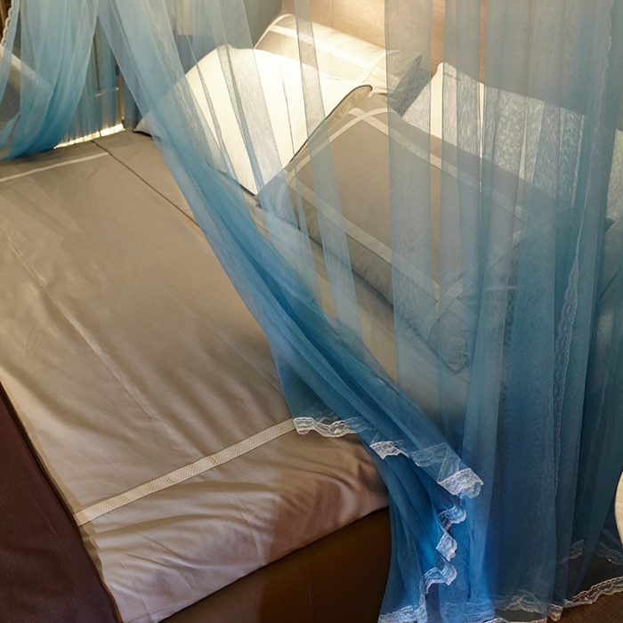 91家纺网 家纺一手货源 找家纺 迪凡保罗 A05 弧形伸缩钓鱼式蚊帐 渐变梦蓝-25管支架