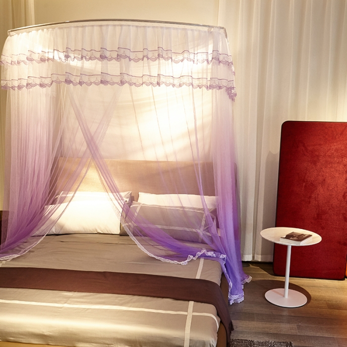 91家纺网 家纺一手货源 找家纺 迪凡保罗 A05 弧形伸缩钓鱼式蚊帐 渐变紫色-25管支架