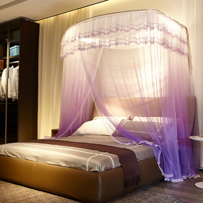 91家纺网 家纺一手货源 找家纺 迪凡保罗 A05 弧形伸缩钓鱼式蚊帐 渐变紫色-25管支架