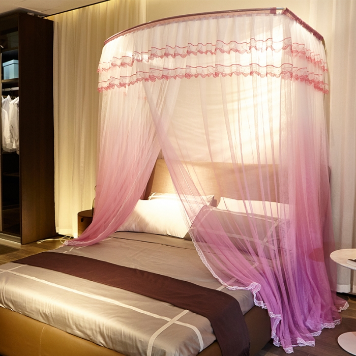 91家纺网 家纺一手货源 找家纺 迪凡保罗 A05 弧形伸缩钓鱼式蚊帐 渐变粉色-32管支架