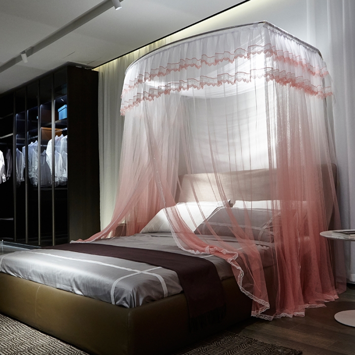 91家纺网 家纺一手货源 找家纺 迪凡保罗 A05 弧形伸缩钓鱼式蚊帐 渐变橘色-32管支架