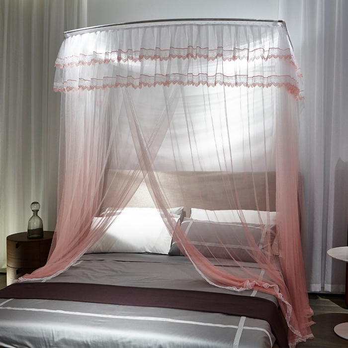 91家纺网 家纺一手货源 找家纺 迪凡保罗 A05 弧形伸缩钓鱼式蚊帐 渐变橘色-32管支架