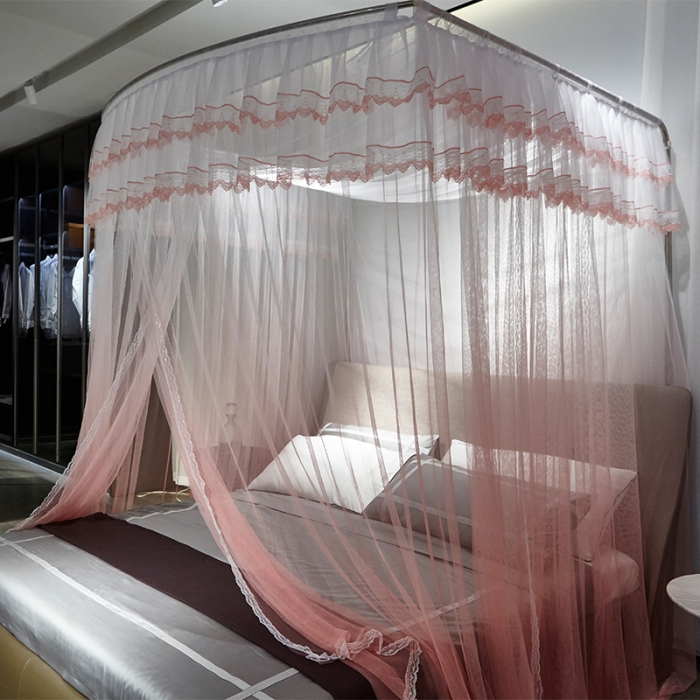 91家纺网 家纺一手货源 找家纺 迪凡保罗 A05 弧形伸缩钓鱼式蚊帐 渐变橘色-32管支架