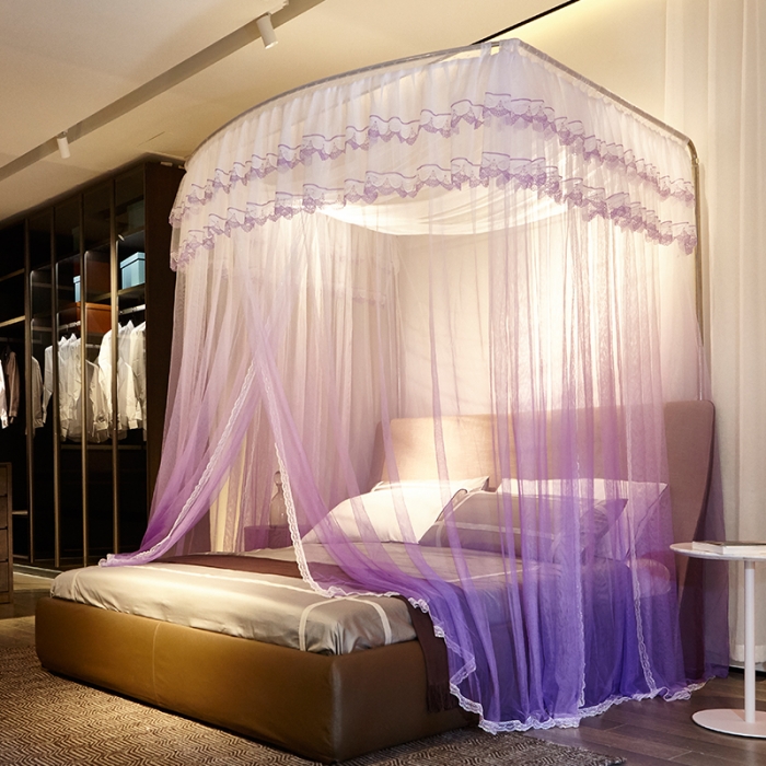 91家纺网 家纺一手货源 找家纺 迪凡保罗 A05 弧形伸缩钓鱼式蚊帐 渐变紫色-32管支架