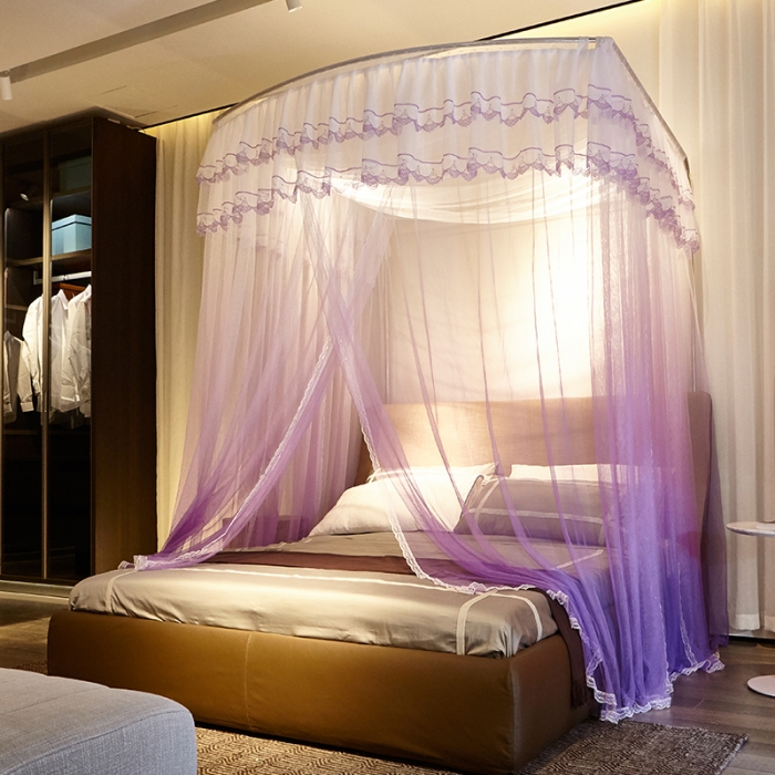 91家纺网 家纺一手货源 找家纺 迪凡保罗 A05 弧形伸缩钓鱼式蚊帐 渐变紫色-32管支架