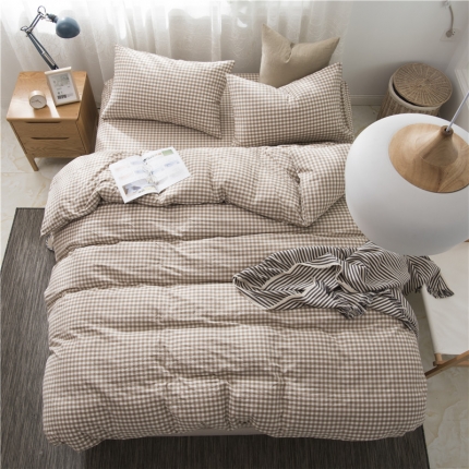 91家纺网 家纺一手货源 找家纺 极简 2018新款全棉色织水洗棉四件套砖红