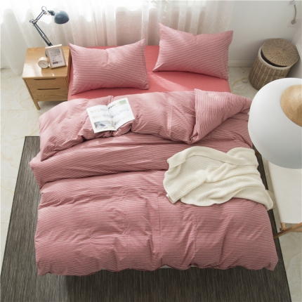 91家纺网 家纺一手货源 找家纺 极简 2018新款全棉色织水洗棉四件套砖红