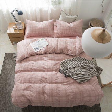 91家纺网 家纺一手货源 找家纺 极简 2018新款全棉色织水洗棉四件套砖红