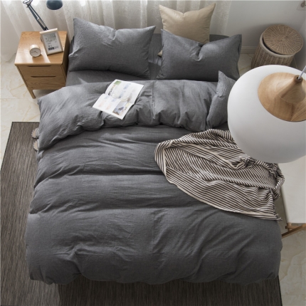 91家纺网 家纺一手货源 找家纺 极简 2018新款全棉色织水洗棉四件套砖红