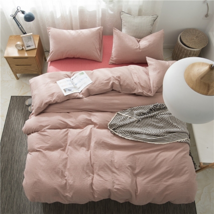 91家纺网 家纺一手货源 找家纺 极简 2018新款全棉色织水洗棉四件套砖红