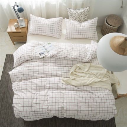 91家纺网 家纺一手货源 找家纺 极简 2018新款全棉色织水洗棉四件套砖红