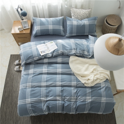 91家纺网 家纺一手货源 找家纺 极简 2018新款全棉色织水洗棉四件套砖红