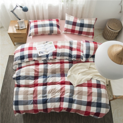 91家纺网 家纺一手货源 找家纺 极简 2018新款全棉色织水洗棉四件套砖红