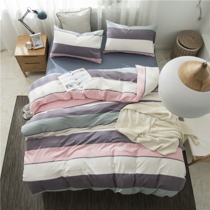 91家纺网 家纺一手货源 找家纺 极简 2018新款全棉色织水洗棉四件套砖红