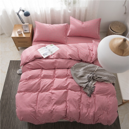 91家纺网 家纺一手货源 找家纺 极简 2018新款全棉色织水洗棉四件套砖红