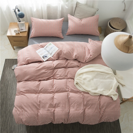 91家纺网 家纺一手货源 找家纺 极简 2018新款全棉色织水洗棉四件套砖红