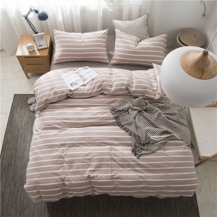 91家纺网 家纺一手货源 找家纺 极简 2018新款全棉色织水洗棉四件套砖红