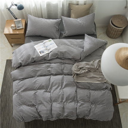 91家纺网 家纺一手货源 找家纺 极简 2018新款全棉色织水洗棉四件套砖红