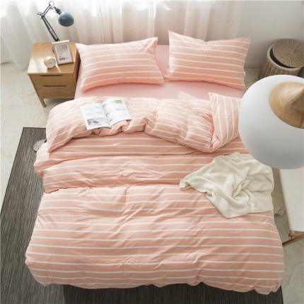 91家纺网 家纺一手货源 找家纺 极简 2018新款全棉色织水洗棉四件套砖红