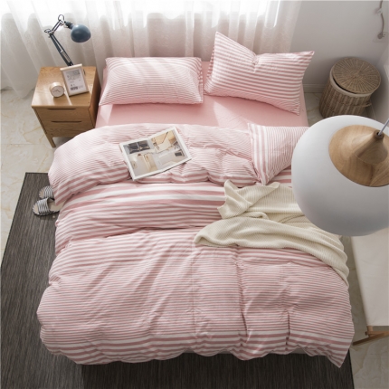 91家纺网 家纺一手货源 找家纺 极简 2018新款全棉色织水洗棉四件套砖红