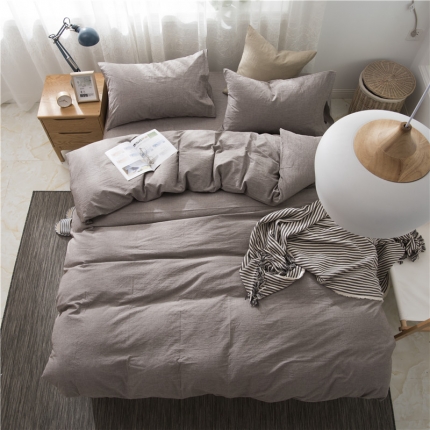 91家纺网 家纺一手货源 找家纺 极简 2018新款全棉色织水洗棉四件套砖红