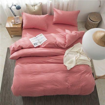 91家纺网 家纺一手货源 找家纺 极简 2018新款全棉色织水洗棉四件套砖红