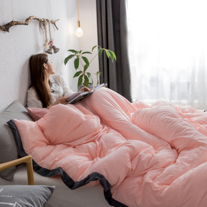 91家纺网 家纺一手货源 找家纺 莱福仕家纺 2020 素色水洗棉系列 水洗棉-浅粉