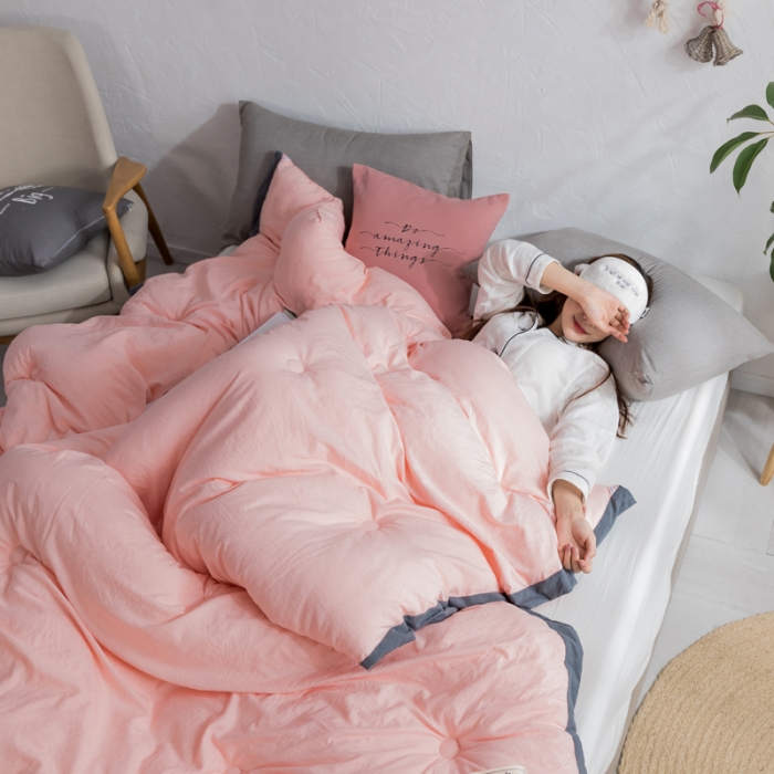 91家纺网 家纺一手货源 找家纺 莱福仕家纺 2020 素色水洗棉系列 水洗棉-浅粉