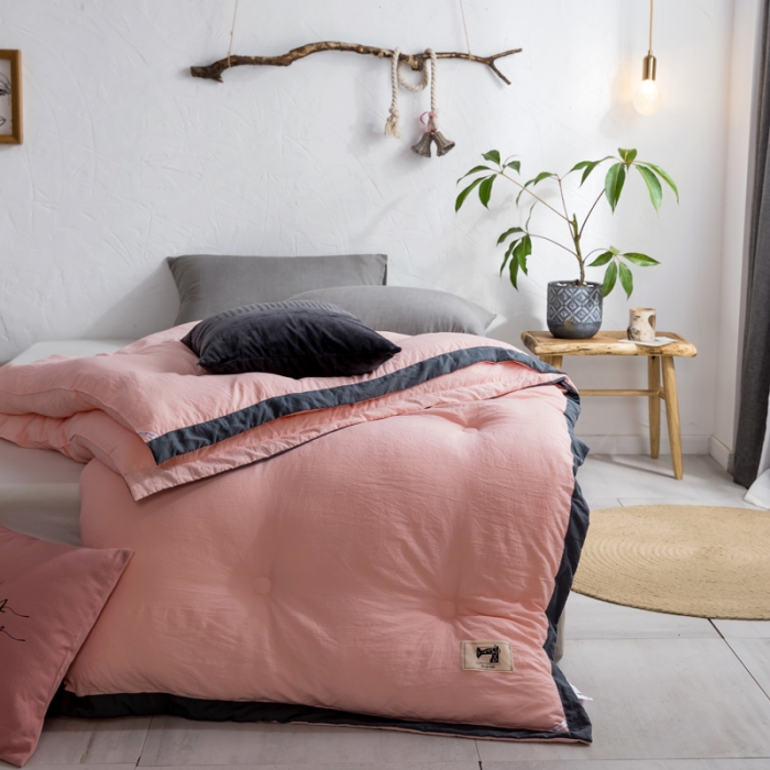 91家纺网 家纺一手货源 找家纺 莱福仕家纺 2020 素色水洗棉系列 水洗棉-浅粉