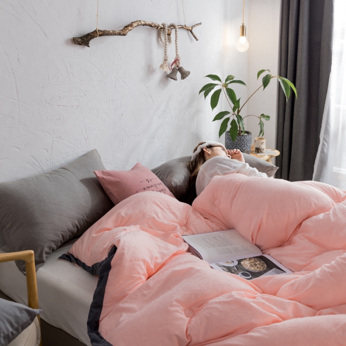 91家纺网 家纺一手货源 找家纺 莱福仕家纺 2020 素色水洗棉系列 水洗棉-浅粉